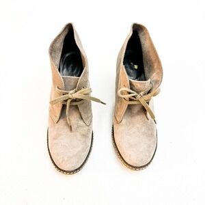 Cream Suede Leather Platform Wedge Lace Up Bootie Size 7